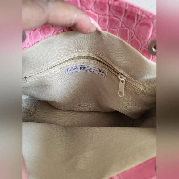 Pink Alligator Croc Embossed Small Leather Bag Made in Italy 8 x 8 - Picture 4 of 16